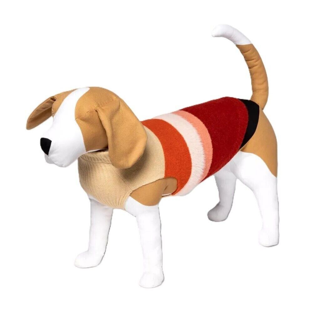 Boots & Barkley Dog Size L Deep Orange & Burgundy Fuzzy Stripe Pet Sweater